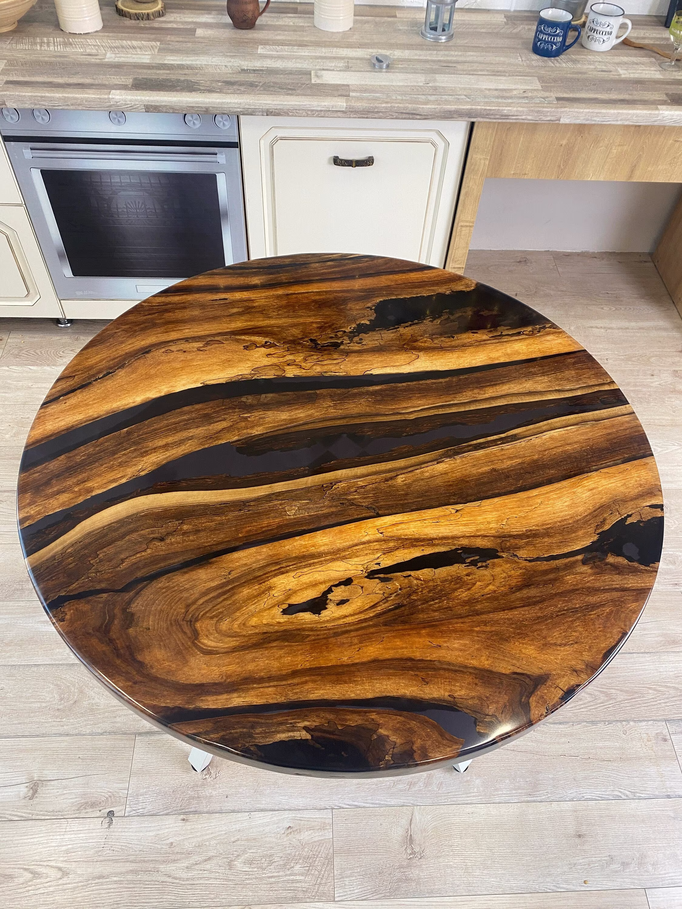 Wood Round Table, Wooden Epoxy Resin Coffee Dining Kitchen Center Restaurant Table