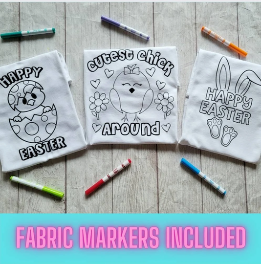 Kids Easter Coloring Shirts, Color Me Shirt, Youth Tee Fabric Markers, Basket Filler, Gift