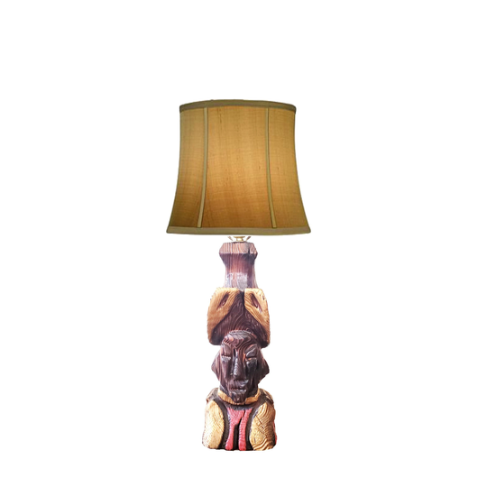 Large Witco Table Lamp ~ Mid Century Tiki Vintage Spanish Conquistador Carved Retro