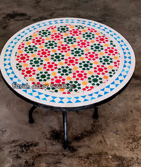 Mosaic Table, Bistro Mid Century Table From Morocco, Handmade Coffee For Outdoor & Indoor Living