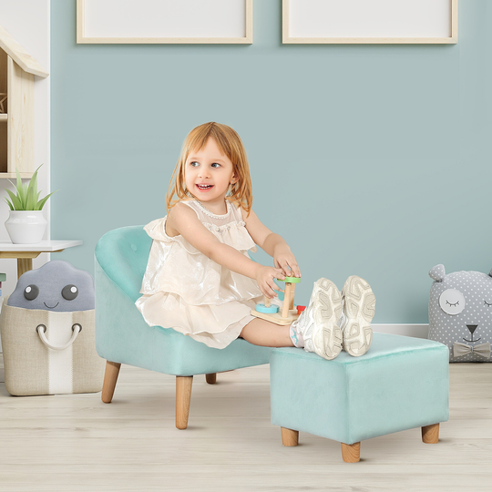 Qaba Kids Sofa Set, Toddler Chair, Sofa & Ottoman for Bedroom, Playroom, Children's Couch for 3-5 Years