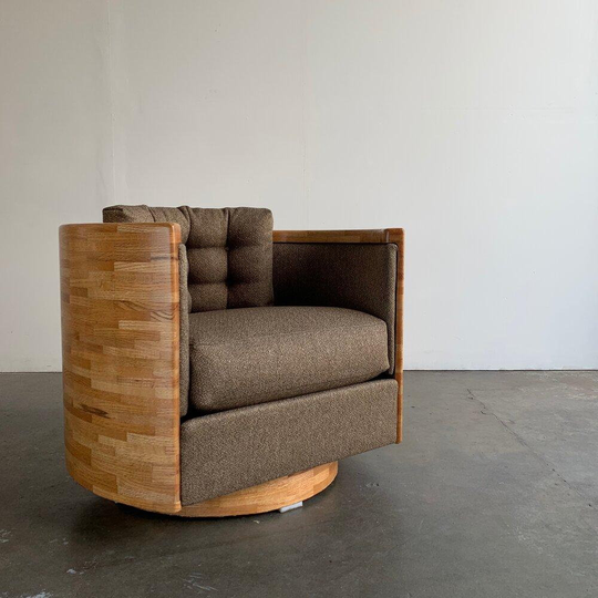 1980S Solid Oak Barrel Lounge Chair