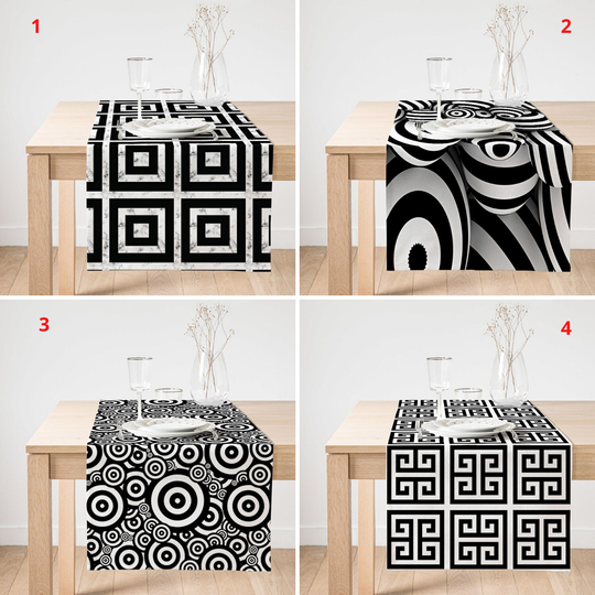 Marble Table Runner, Black White Cover, Geometric Tableware, Unique Sheet, Stylish Toppers, Home Gifts, Decor