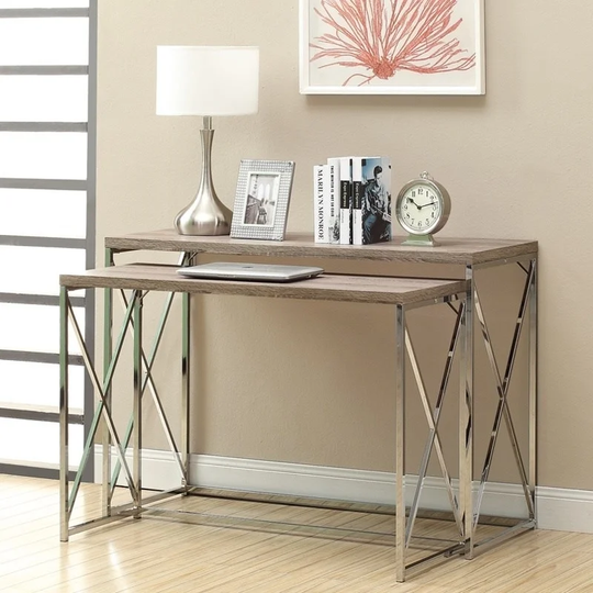 Dark Taupe/ Chrome Console Tables (Set of 2)