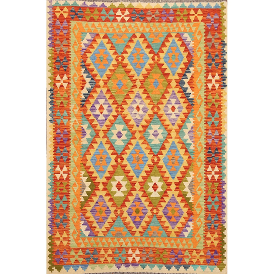 Reversible Multi-Color Kilim Oriental Area Rug Hand-woven Wool Carpet - 4'11"x 6'6"