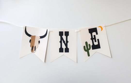 First Rodeo High Chair Banner - Western Theme Birthday Bull Skull + Cactus Wild West How The Was One Desert Texas Arizona
