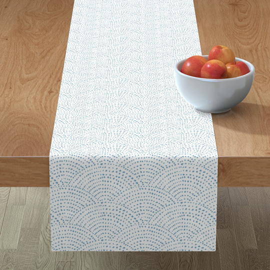Blue Grey Table Runner - Ink Dot Scales By Crumpetsandcrabsticks Geometric Japan Abstract Dots Cotton Sateen Spoonflower