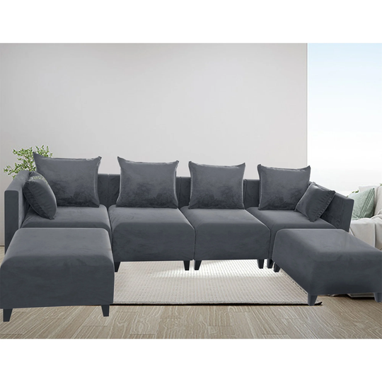 Sectional Sofa U-shaped 6 Seat for Living Room,Velvet Sofa Couch Grey