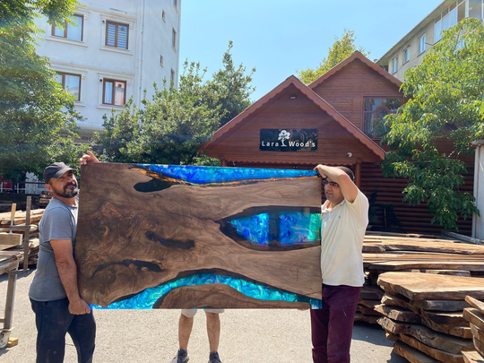 Epoxy Table, Dining Walnut River Custom 66" X 38" Blue, Turquoise, Green Order For Steve