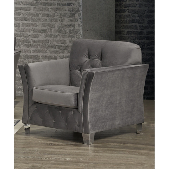 Corrie Grey Velvet Fabric Button Tufted Chair