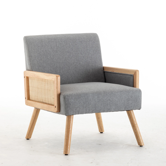 Upholstered Fabric Side Chair Mid Century Modern Chair Wooden Accent Reading Chair Living Room Arm Chair
