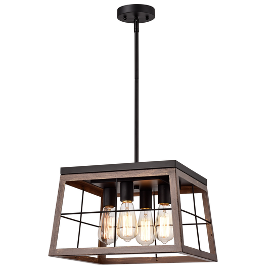 4-light Ancient Wood Hanging Pendant