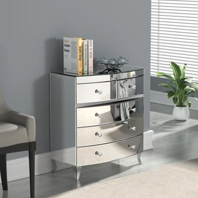 Alexendria 4 Drawer 30.9" W Solid Wood Dresser with Mirror