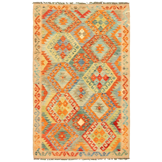 ECARPETGALLERY Flat-weave Bold and Colorful Multi Color Wool Kilim - 4'0 x 6'4
