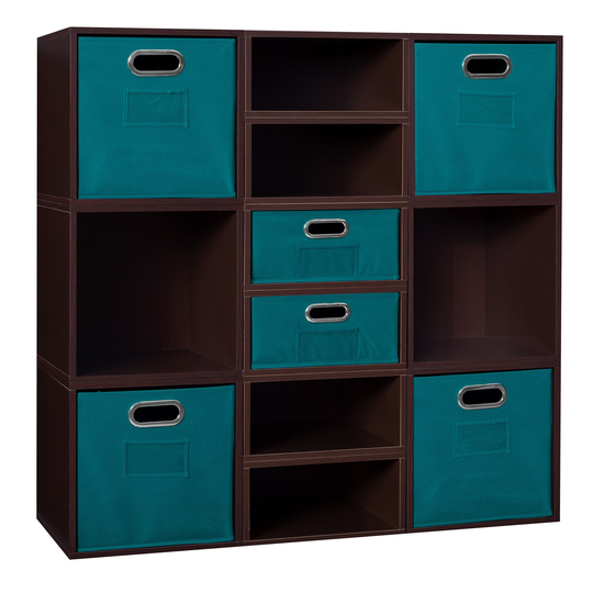 Noble Connect Storage Set- 6 Full Cubes/6 Half Cubes with Foldable Storage Bins- Truffle/Teal