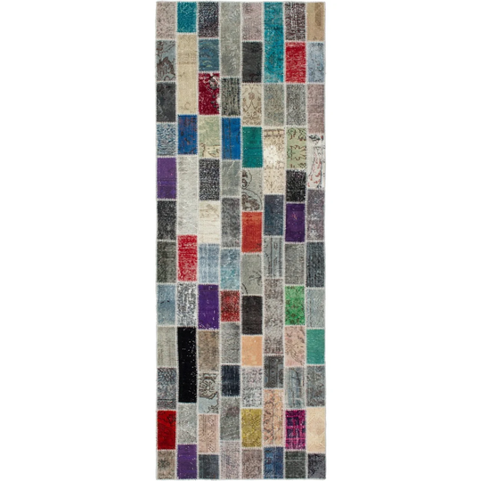 ECARPETGALLERY Hand-knotted Color Transition Patchwork Multi Wool Rug - 3'2 x 9'11