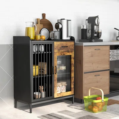 17 Stories Kitchen Sideboard Buffet Bar Cabinet Accent Cupboard Withmetal Glass Door & Drawer