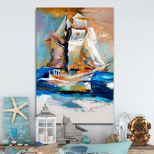 Designart 'Colorful Old Ship Painting' Nautical & Coastal Canvas Wall Art
