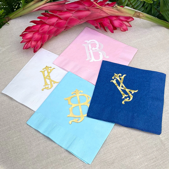 Colorful Monogrammed Napkins, 3Ply Custom Customized Foil Printed Birthday Party Beverage Bday Brunch