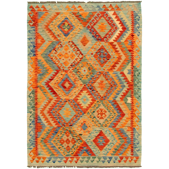 ECARPETGALLERY Flat-weave Bold and Colorful Multi Color Wool Kilim - 4'1 x 5'10