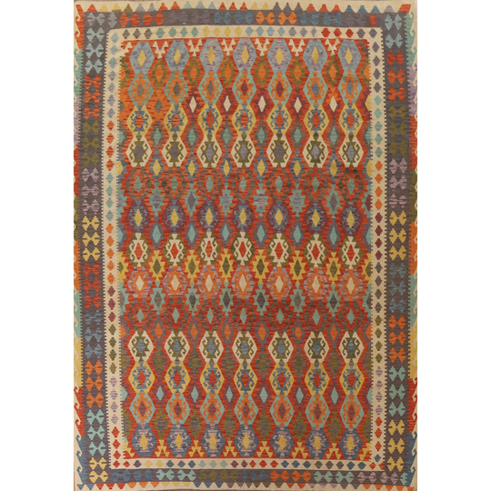 Multi-Color Southwestern Kilim Area Rug Hand-Woven Wool Carpet - 10'4"x 12'7"