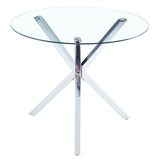 Round Glass Dining Table Transparent Glass Top Leg Cross Design