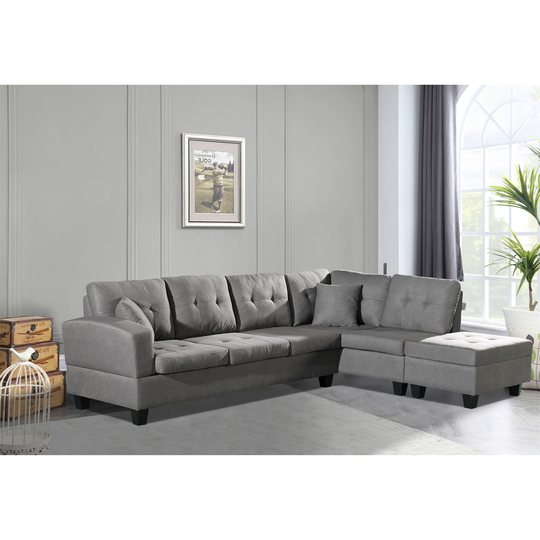 Fabric Right Chaise Living Room Sectional Sofa Set Storage Ottoman