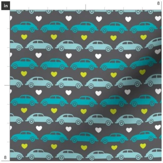 Vintage Beetle Love Fabric By The Yard | Cars Bug Retro Custom