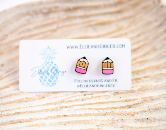 Teacher Earrings | Pencil Hand-Painted Wood Stud Gift For Her Teacher's Pet School