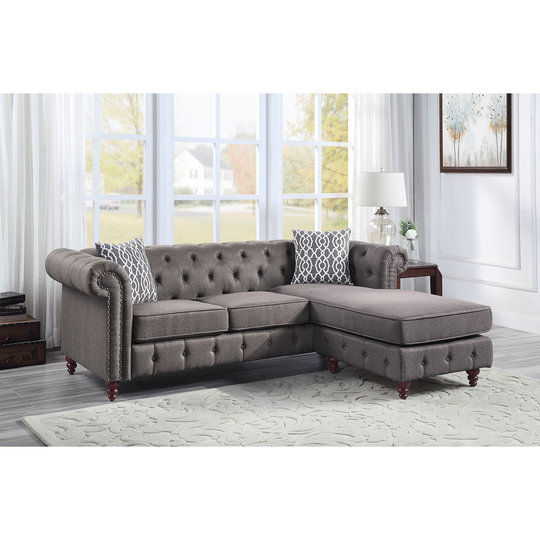 Reversible Sectional Sofa in Brown/Gray/Beige Fabric