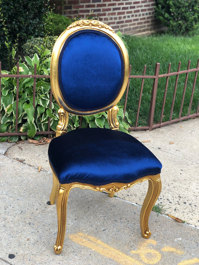 Navy Blue Gold Leaf Louis Xv Chair