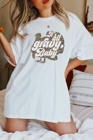 Its All Gravy Baby, Comfort Colors Shirt, Smile Retro Tee, Crew Neck, Short Sleeve, Oversized, Thanksgiving