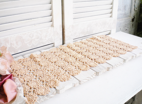 Shabby Boho Natural Dyed Table Runner Blush Pink Repurposed/ Rustic Vintage Wedding/ Home Decor/ Tea Party Runner/Craft Projects