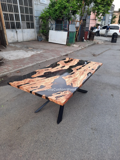 Made To Order Epoxy Table, Custom Live Edge Resin Dining Smoke River Table