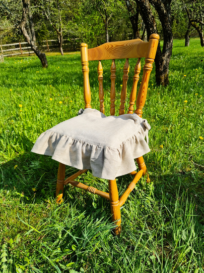 Linen Chair Cover, Ruffled Stonewashed Linen Cover With Ruffles, Shabby Rustic Slipcover