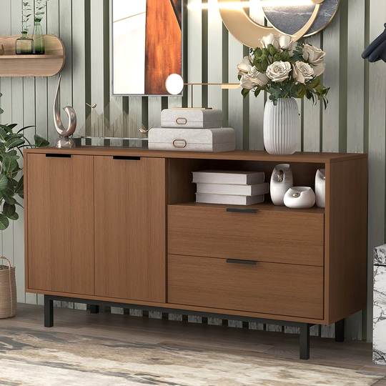 Sideboard with Black Support Frame Metal Handles Large Storage Space