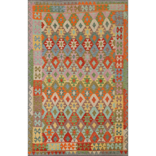 Hand-Woven Reversible Kilim Area Rug Multi-Color Wool Carpet - 6'8"x9'11"