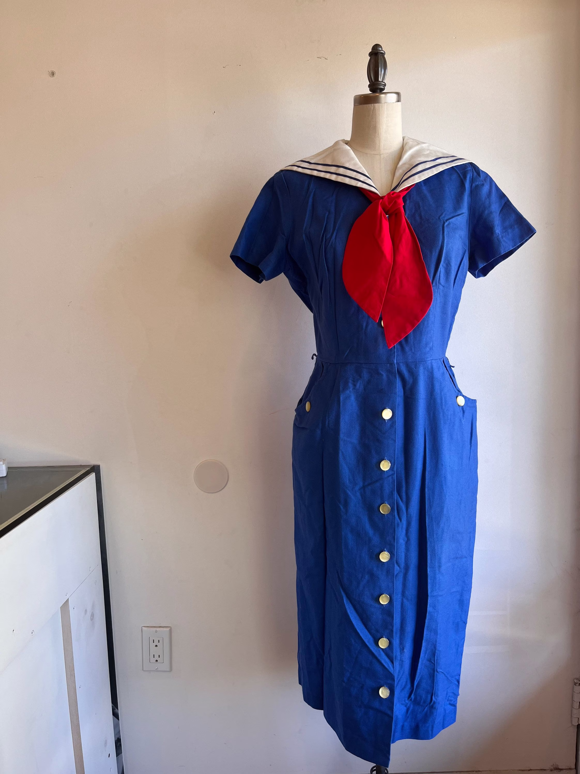 Rare Vintage 1950S Bobbie Brooks Sailor Pin Up Dress Cotton Summer Viva Wiggle Pencil