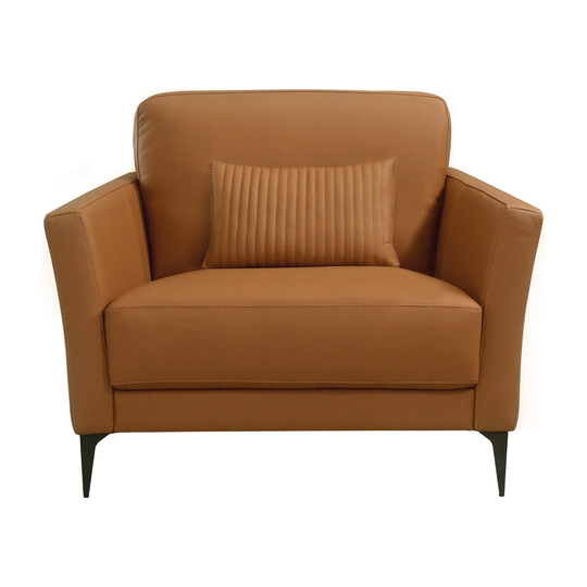 Leather Upholstered Chair With Pillow in Saddle Tan Finish