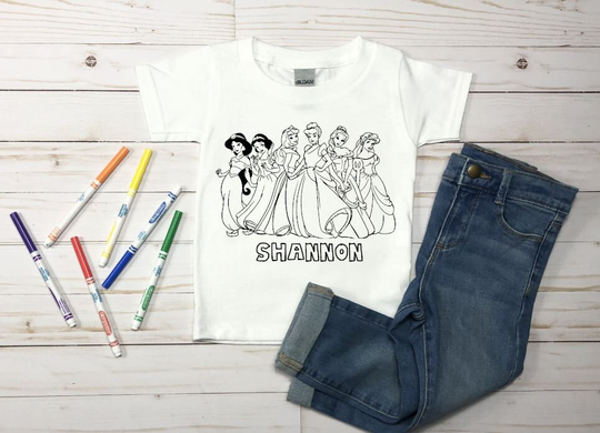 Princess With Name Coloring Shirt, Kids Youth Personalised Shirt