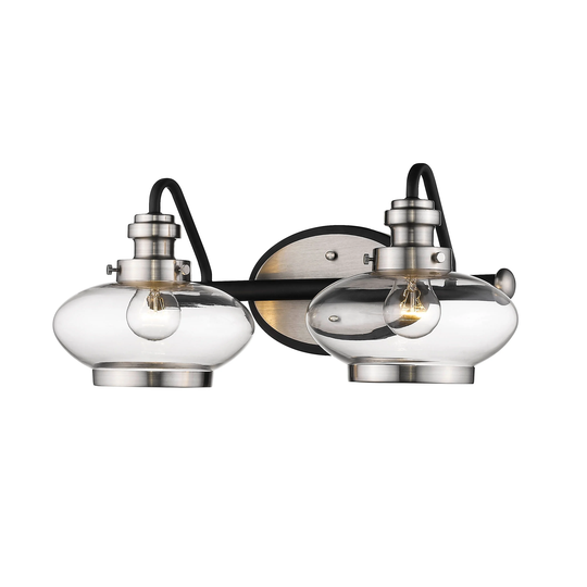 Metal Bathroom Vanity Light in Matte Black/Satin Nickel- 2 Light
