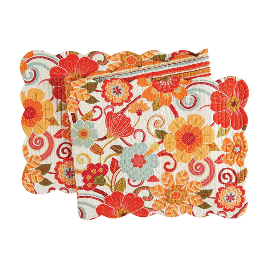 14" x 51" Giselle Cotton Quilted Reversible Floral Table Runner - Orange