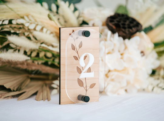 Wedding Table Numbers Modern Party Event Decor, Acrylic Numbers, Oval Floral Boho Shape | Wbh622