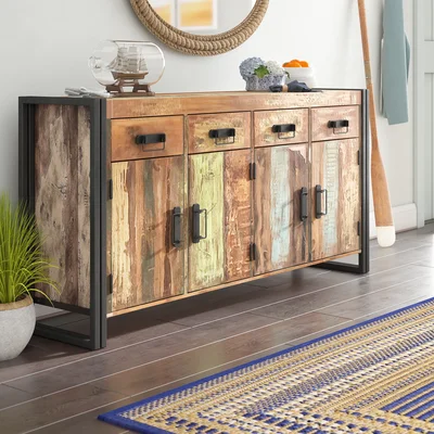 Valeria Old Reclaimed Wood and Iron 4 Door 4 Drawer Sideboard