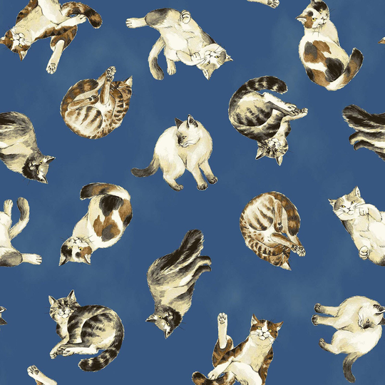 Cat Fabric - Drawing By Pencil Cats Blue Cosmo Textiles Sold The Yard