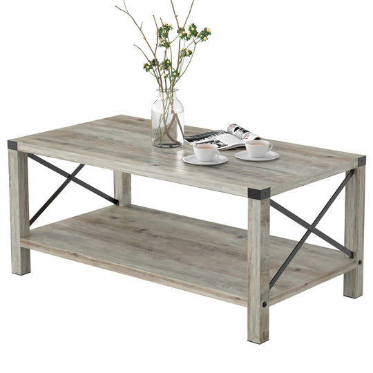 Rustic Coffee Table,Farmhouse Accent Cocktail Table Storage Shelf, Sofa Center Table