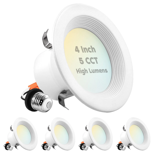 Luxrite 4" LED Recessed Lights, 14W=75W, 5 Color Options, 950 Lumens, Dimmable, Wet Rated,Baffle Trim 4 Pack