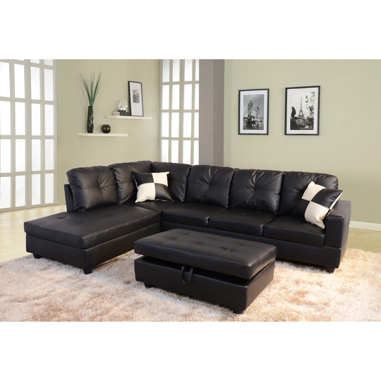 3-Pieces Sectional Sofa Set,Left Facing Black(091A)