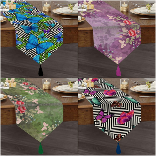 Butterfly Table Runner|High Quality Triangle Dining Runner|Summer Trend Floral Tabletop|Patterned Print Tabletop