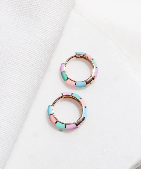 Colorful Enamel Hoop Earrings/Pastel Color Cute Small Rainbow Delicate Multicolor